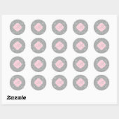 Sticker Rond Monogramme Gris, Blanc et Pastel Pink Polka Dot (Feuille)