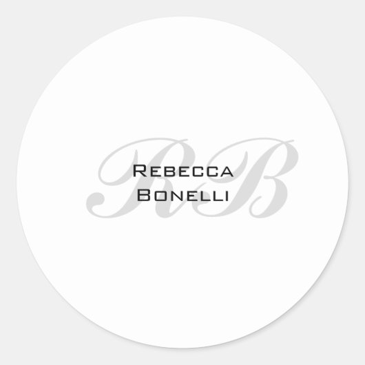 Sticker Rond Monogramme gris blanc Nom Initiales Simple Style (Devant)