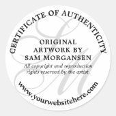 Sticker Rond Monogramme gris élégant Certificat d'authenticité (Devant)