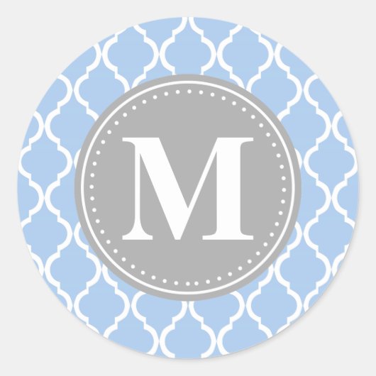 Sticker Rond Monogramme gris latte bleu clair marocain (Devant)