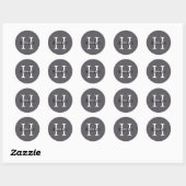Sticker Rond Monogramme gris Masculin simple Nom + Initiale (Feuille)