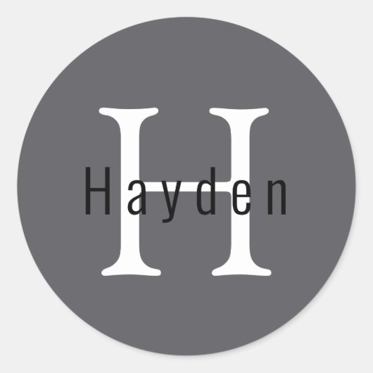 Sticker Rond Monogramme gris Masculin simple Nom + Initiale (Devant)