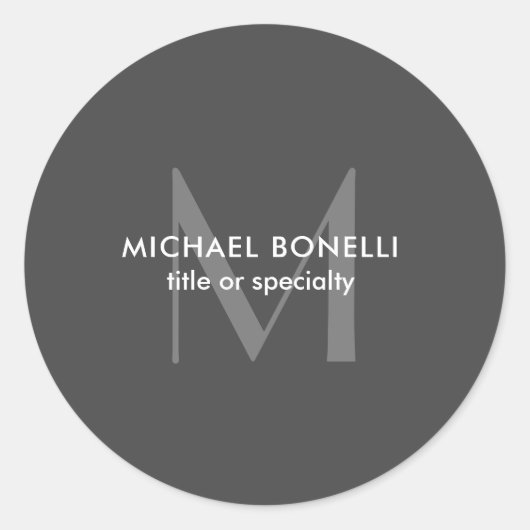 Sticker Rond Monogramme gris moderne minimaliste Modèle (Devant)