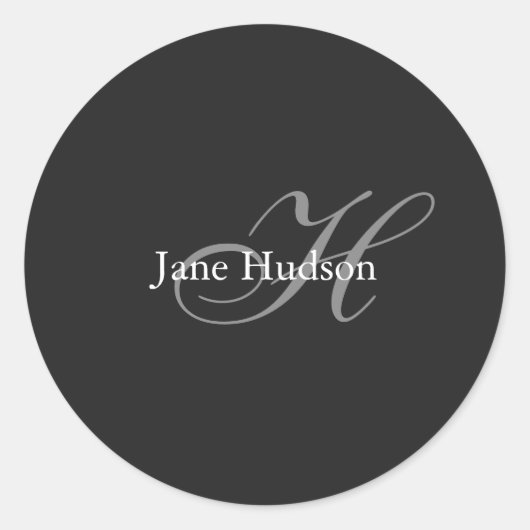 Sticker Rond Monogramme gris noir simple cadeau spécial simple (Devant)