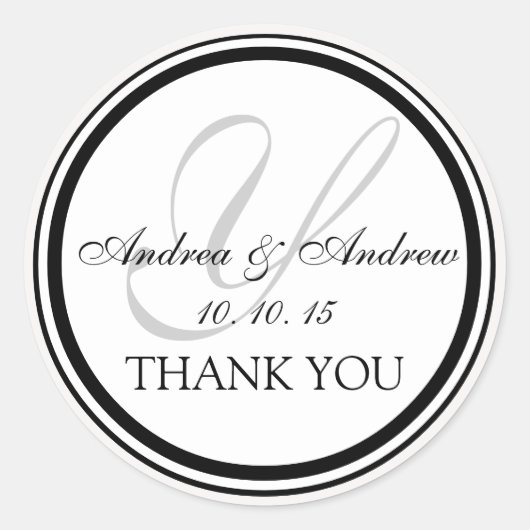 Sticker Rond Monogramme gris noir Y Merci Mariage (Devant)