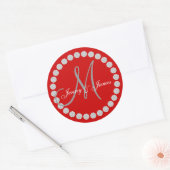 Sticker Rond Monogramme gris rouge Noms Mariage Faveur Étiquett (Enveloppe)