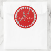 Sticker Rond Monogramme gris rouge Noms Mariage Faveur Étiquett (Sac)