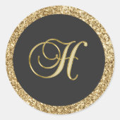 Sticker Rond Monogramme H, élégant script doré (Devant)