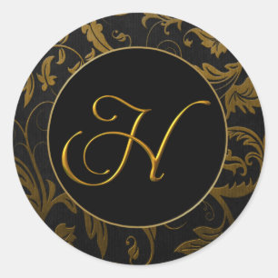 Sticker Rond Monogramme H Gold et Black Mariage damassé Seal