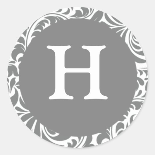 Sticker Rond Monogramme H Gris Gris Mariage Thème Monogrammes I (Devant)