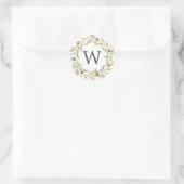 Sticker Rond Monogramme Hiver Verdure Feuilles Berries Noël (Sac)