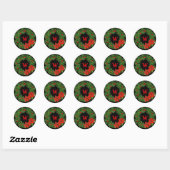 Sticker Rond Monogramme Holly Wreath Noël en noir (Feuille)