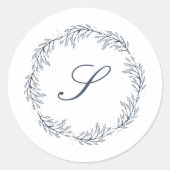 Sticker Rond Monogramme Indigo Blue Wreath Classic Script Maria (Devant)