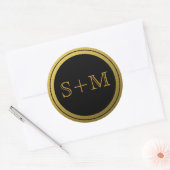 Sticker Rond Monogramme Initial 2 en Noir et Or (Enveloppe)