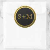 Sticker Rond Monogramme Initial 2 en Noir et Or (Sac)