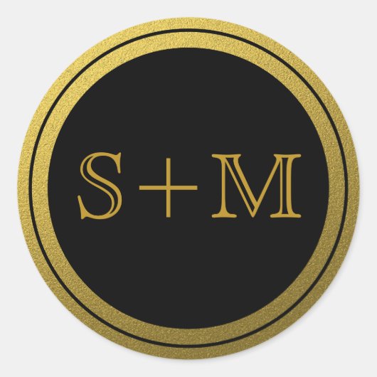 Sticker Rond Monogramme Initial 2 Noir Et Or (Devant)
