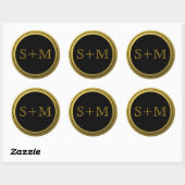Sticker Rond Monogramme Initial 2 Noir Et Or (Feuille)