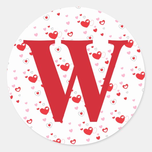 Sticker Rond Monogramme Initial de coeurs de la Saint-Valentin (Devant)