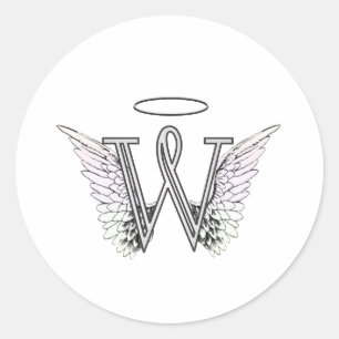 Sticker Rond Monogramme initial de la lettre W avec des ailes