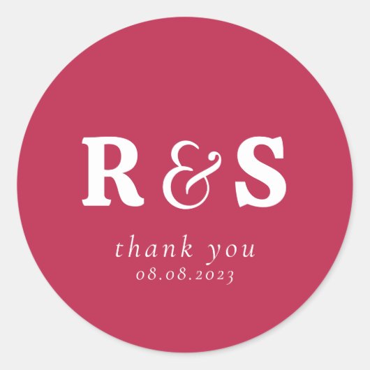 Sticker Rond Monogramme initial de mariage magenta chaud minima (Devant)