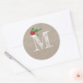 Sticker Rond Monogramme Initial de Noël en Kraft Rustique (Enveloppe)
