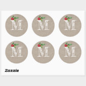 Sticker Rond Monogramme Initial de Noël en Kraft Rustique (Feuille)