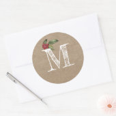 Sticker Rond Monogramme Initial de Noël en Kraft Rustique (Enveloppe)