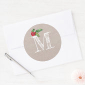 Sticker Rond Monogramme Initial de Noël en Kraft Rustique (Enveloppe)