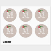 Sticker Rond Monogramme Initial de Noël en Kraft Rustique (Feuille)