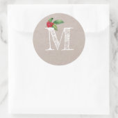 Sticker Rond Monogramme Initial de Noël en Kraft Rustique (Sac)