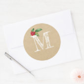 Sticker Rond Monogramme Initial de Noël Rustique Kraft en Houx (Enveloppe)