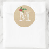 Sticker Rond Monogramme Initial de Noël Rustique Kraft en Houx (Sac)