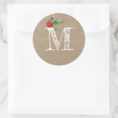 Sticker Rond Monogramme Initial de Noël Rustique Kraft en Houx (Sac)