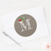 Sticker Rond Monogramme Initial de Noël Rustique Kraft en Houx (Enveloppe)