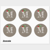 Sticker Rond Monogramme Initial de Noël Rustique Kraft en Houx (Feuille)
