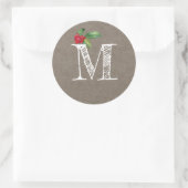 Sticker Rond Monogramme Initial de Noël Rustique Kraft en Houx (Sac)
