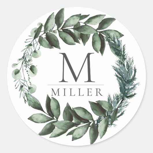 Sticker Rond Monogramme initial d'Eucalyptus Floral (Devant)