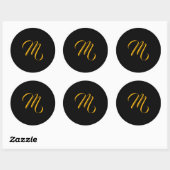 Sticker Rond Monogramme initial d'or noir (Feuille)