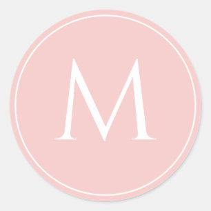 Sticker Rond Monogramme initial élégant pastel rose