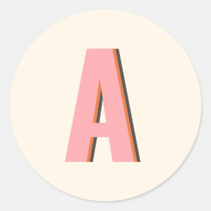 Sticker Rond Monogramme Initial en Typographie Rétro Rose et Or