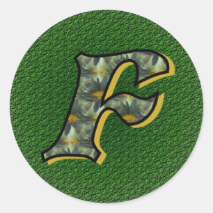 Sticker Rond Monogramme Initial F Art Floral Marguerites