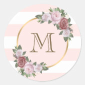 Sticker Rond Monogramme Initial Floral Rose Gold (Devant)