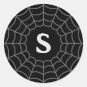 Sticker Rond Monogramme initial Halloween toile d'araignée noir (Devant)
