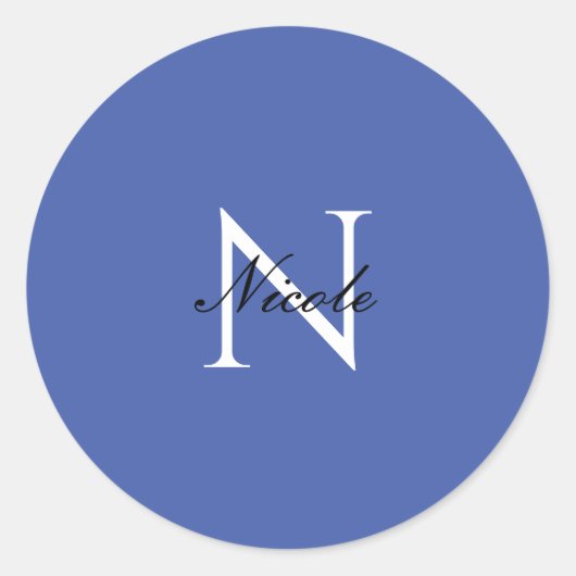 Sticker Rond Monogramme initial manuscrit propre nom bleu (Devant)
