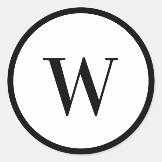 Sticker Rond Monogramme Initial Moderne Noir et Blanc (Devant)
