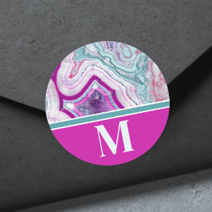 Sticker Rond Monogramme Initial Moderne Tendance Chic