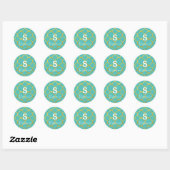 Sticker Rond Monogramme Initial Nom Bleu Sarcelle Or Feuille 20 (Feuille)
