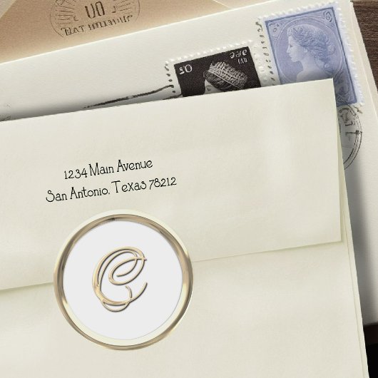 Sticker Rond Monogramme initial or C Script n'importe quelle co