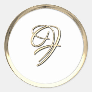 Sticker Rond Monogramme initial or F Script n'importe quelle co