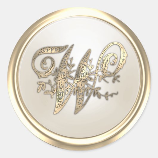 Sticker Rond Monogramme initial orné d'or et d'ivoire W (Devant)